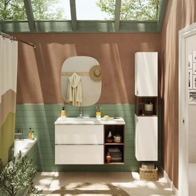 Mobile da bagno sotto lavabo SENSEA Modern bianco e noce  laminato opaco L 100 x H 55 x P 45 cm 2 cassetti, lavabo non incluso