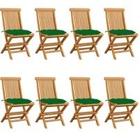 Sedie da Giardino con Cuscini Verdi 8 pz in Massello di Teak cod mxl 45341