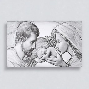 Quadro moderno in tela 65x125 cm tema Sacra Famiglia con dettagli in argento