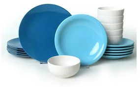Set da tavola 18 pezzi, blu/bianco, in ceramica