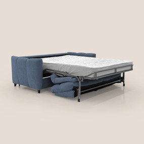 Peonia divano letto scandinavo con materasso H18 cm e morbido e alto schienale in tessuto Bouclé impermeabile T07 blu
