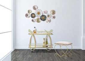 Sgabello Heart Rosa 50x37,5x51,5 cm in Ferro e MDF e Spugna e Poliestere Oro e Crema...