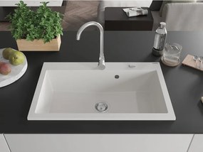 Mexen Elix lavello da cucina in granito 1 vasca 800 x 500 mm, bianco, sifone cromato - 6527801005-20