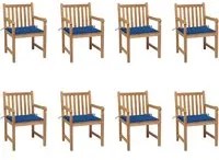 Sedie da Giardino 8 pz con Cuscini Blu Reale Massello di Teak 3073068