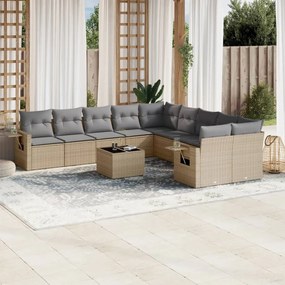 Set divani da giardino 11 pz con cuscini beige in polyrattan