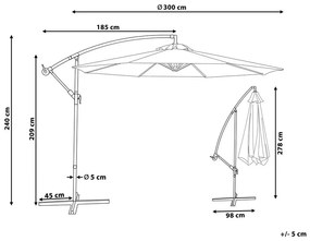 Ombrellone a sbalzo ottagonale diametro 300cm grigio scuro RAVENNA Beliani