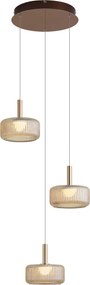Lampada a sospensione di design oro rosa con vetro ambrato, LED integrato, dimmerabile a 3 fasi, 3 luci Easylift - Fiera