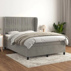 Giroletto A Molle Con Materasso Grigio Chiaro 140x200cm Velluto /