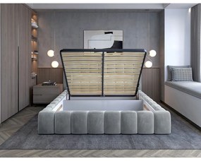 Letto matrimoniale imbottito grigio chiaro con contenitore con rete inclusa 180x200 cm Lamica – ELTAP