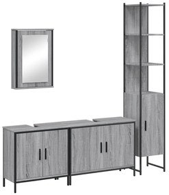 Set mobili da bagno 4 pz grigio sonoma in legno multistrato