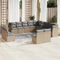 Set Divano da Giardino 13 pz con Cuscini Beige in Polyrattan 3250328