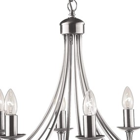 Lampadario Industrial-Nordico Maypole Acciaio Argento 8 Luci E14