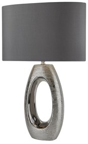 Lampada Da Scrivania Artigiano Ceramica Cromo Tessuto Grigio 1 Luce E27