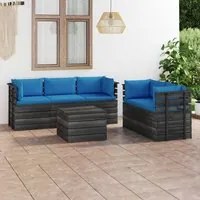 Set Divani da Giardino su Pallet 6 pz con Cuscini Massello Pino 3061891