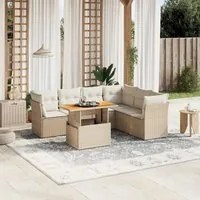 Set Divani da Giardino 7 pz con Cuscini Beige in Polyrattan 3270848