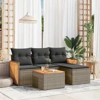 Set Divano da Giardino 5 pz con Cuscini Grigio in Polyrattan 3227593