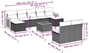 Set divani da giardino 10pz con cuscini in polyrattan nero