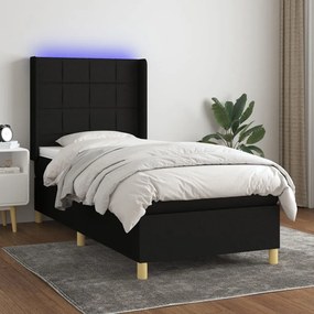 Letto a molle con materasso e led nero 80x200 cm in tessuto