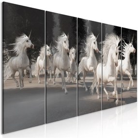 Quadro Unicorns Run (5 Parts) Narrow  Colore Grigio, Dimensioni e Misure 200x80