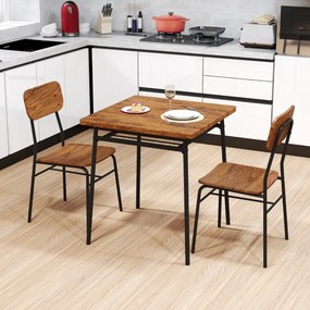 Costway Set da pranzo 3 pezzi per angolo colazione, Tavolo e sedie da cucina quadrato con scaffale di stoccaggio Caffè