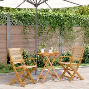 Set Da Bistrot 3pz Beige İn Polipropilene E Legno Massello /
