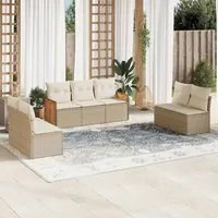 Set Divani da Giardino 7 pz con Cuscini Beige in Polyrattan 3227556