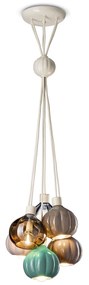 Lampadario Vintage Decò Afoxe' Alluminio Ceramica Vetro 6 Luci E14
