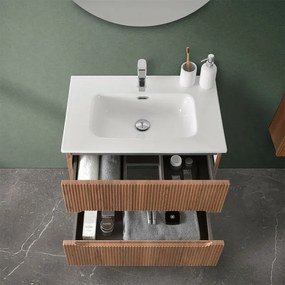 Mobile bagno sospeso 80 cm noce canaletto cannettato con specchio Bali