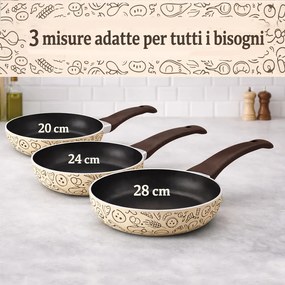 Set 3 Padelle Pastella 20-24-28 cm Antiaderente Manico Soft Touch Made in Italy Beige...
