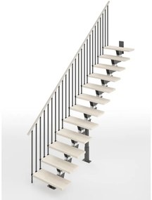 Scala a rampa dritta Vida IRIS, larghezza 60 cm, struttura in acciaio grigio antracite, gradini in legno faggio, colore bianco