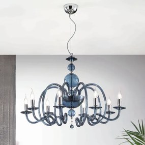 Lampadario a sospensione VIVALDI a 8 luci in vetro lavorato a mano D88 cm Ottanio