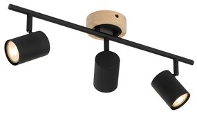 Faretto moderno nero con legno orientabile 3 luci - Jeana