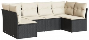 Set divano da giardino 6 pz con cuscini nero in polyrattan