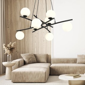 Lampadario Moderno Cadmo Acciaio Nero Bianco 8 Luci E14 Ip20