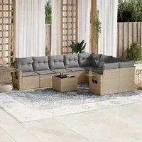 Set Divano da Giardino 10 pz con Cuscini Beige in Polyrattan 3252986