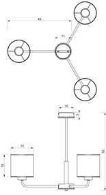 Lampadario a sospensione con supporto rigido ATLANTA 3xE27/60W/230V