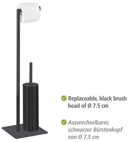 Porta carta igienica in acciaio nero con spazzola Recco - Wenko