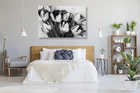 Quadro su tela – Tulipani primaverili in bianco e nero
