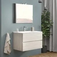 Composizione bagno 2 cassettoni con lavabo in ceramica e specchio con lampada led HDcasa