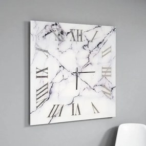 Orologio quadrato 65x65 cm in vetro temperato effetto marmo Bianco e Nero - OMIZ