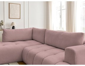 Divano angolare rosa allungabile e con contenitore (penisola a sinistra/a L) con rivestimento in ciniglia Fuji – Bobochic Paris