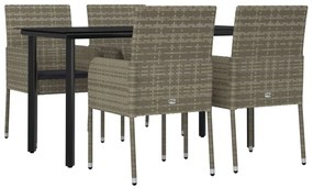 Set da pranzo giardino 5pz nero e grigio con cuscini polyrattan