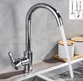 Rubinetto da cucina a bassa pressione EYN NT1311 da piano in ottone con bocca girevole, finiture cromo e argento