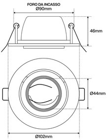 Portafaretto GU10 e MR16 Orientabile Tondo Foro Ø95mm Nero