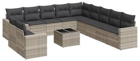 Set divano giardino 12 pz con cuscini grigio chiaro polyrattan