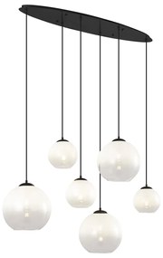 Lampada a sospensione moderna nera con vetro bianco rettangolare a 6 luci - Misty