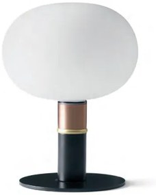 Lampada da tavolo in vetro soffiato bianco latte e montatura in metallo nero e ottone rame bronzo Miloox Mose