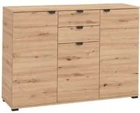 credenza moderna con 3 ante e 2 cassetti cm 135 x 40 x 95 h - PLUS Colore: Rovere Chiaro