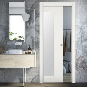 Porta tamburata scorrevole Refine con specchio bianco L 80 x H 210 cm tirare a destra