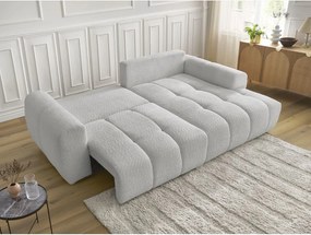 Divano angolare grigio chiaro allungabile/con contenitore (con penisola a destra/con chaise lounge) con rivestimento in bouclé Roxelane – Bobochic Paris